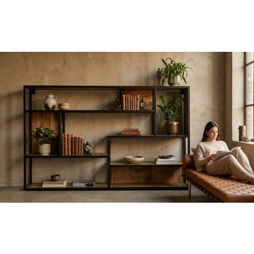 REGAŁ NA KSIĄŻKI METALOWE DREWNO LITE DĄB JESION OLCHA RNK-1